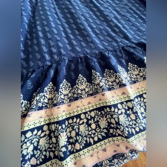 Blue Paisley A-Line Mini Dress with Bell Sleeve, Suzanne Betro, Plus Size 2X - Picture 2 of 3